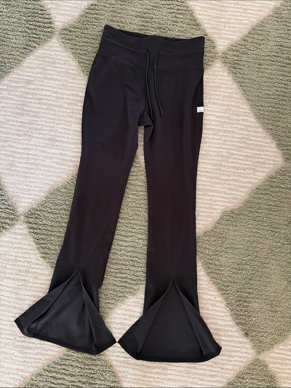 Vuori Black Split Hem Flare Leggings with Drawstring Waist